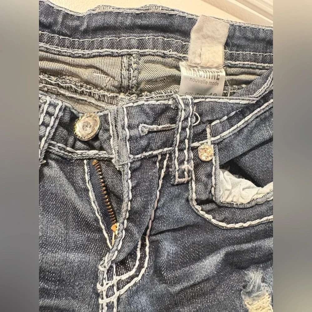 Machine Distressed Blue Jeans - Picture 3 of 5